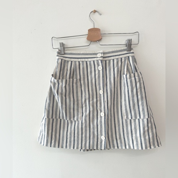 OAK + FORT Dresses & Skirts - Linen Skirt “Oak + Fort” Button front - Blue/White Stripe Linen- Size Small